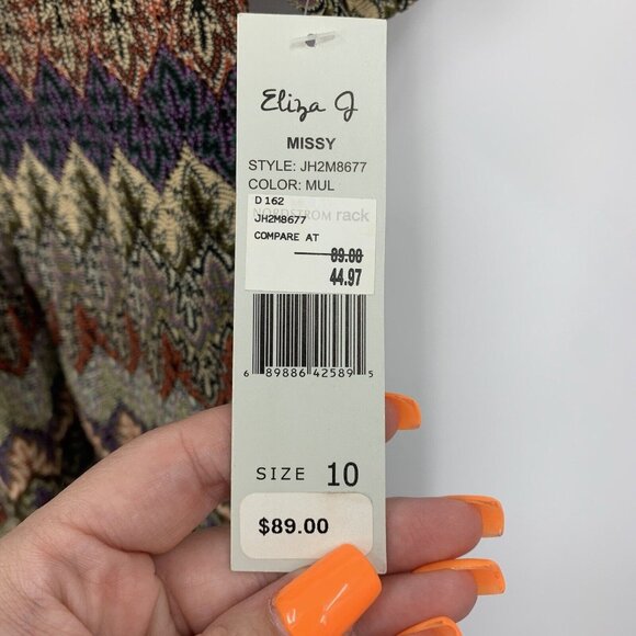 Eliza J Chevron Cowl Neck Dress Earthy Neutral Knit Fully Lined NWOT Womens 10 - Picture 2 of 4